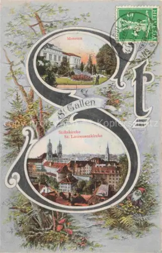 AK / Ansichtskarte St Gallen SANKT GALLEN SG Museum Stiftskirche St. Laurenzenkirche Kuenstlerkarte