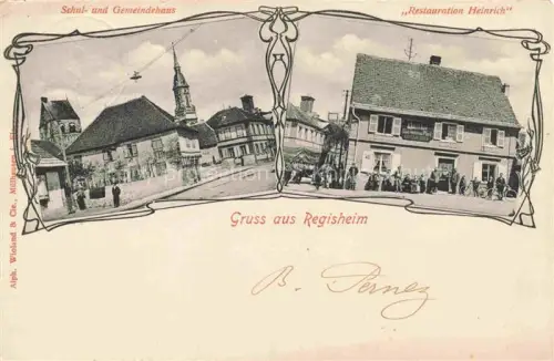 AK / Ansichtskarte Regisheim Reguisheim Guebwiller 68 Haut-Rhin Schul- und Gemeindehaus Restauration Heinrich