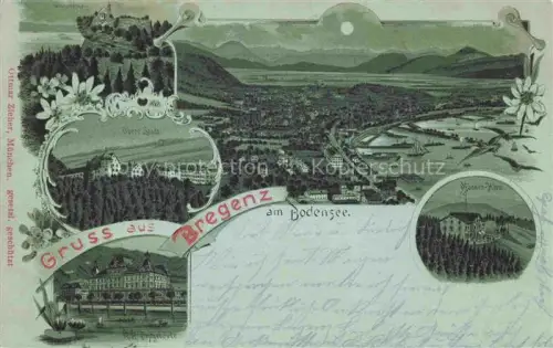 AK / Ansichtskarte BREGENZ Vorarlberg Bodensee Panorama im Mondschein Obere Stadt Postgebaeude