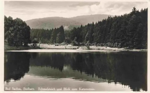 AK / Ansichtskarte Bad Sachsa Osterode Harz Schmelzteich mit Blick zum Katzenstein
