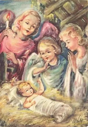 AK / Ansichtskarte Krippe Weihnachtskrippe Crib Copier Engel 