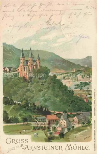 AK / Ansichtskarte Arnsteiner Muehle Obernhof Rheinland-Pfalz Panorama Schloss Kuenstlerkarte