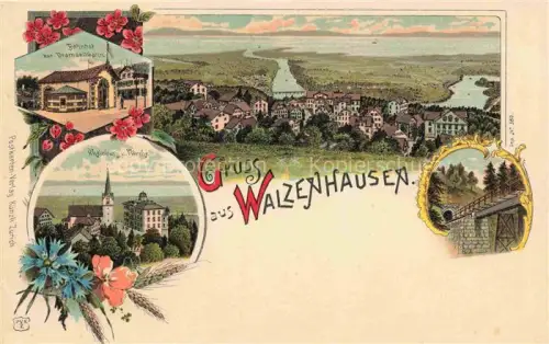 AK / Ansichtskarte Walzenhausen Appenzell AR Panorama Bahnhof zur Drahtseilbahn Rheinburg Kirche Bruecke Litho