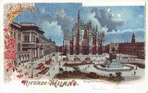 AK / Ansichtskarte MILANO Mailand IT Piazza del Duomo im Mondschein Denkmal Litho