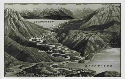 AK / Ansichtskarte Walchensee Kochel See Bayern Panoramakarte mit Kochelsee