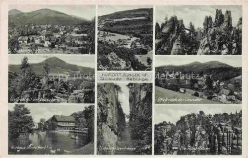 AK / Ansichtskarte Jonsdorf Saechsische Schweiz Buchberg mit Lausche Die Orgel Kurhaus Gondelfahrt Nonnenfelsentreppe Nonnenklunzen Lauscheblick Die Albertfelsen