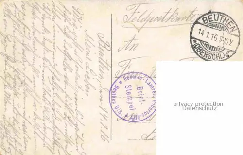 AK / Ansichtskarte Beuthen Oberschlesien BYTOM PL Kaiser Franz Josef Platz Café Hindenburg Terrasse Feldpost Reserve-Lazarett Stempel