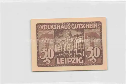 AK / Ansichtskarte Geldscheine auf AK Muenzen auf AK Volkshausgutschein Leipzig 