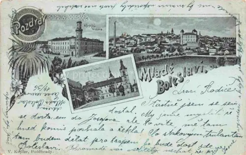 AK / Ansichtskarte Mlade Boleslavi Jungbunzlau CZ Gebaeude Stadtpanorama im Mondschein Altstadt 