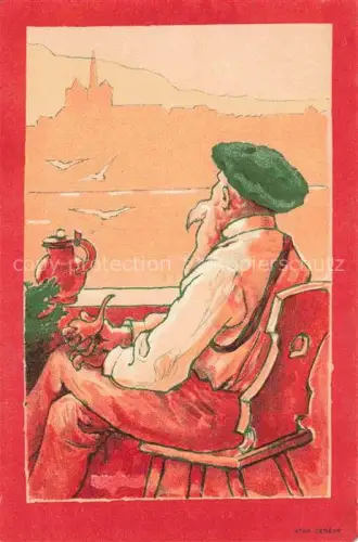 AK / Ansichtskarte Genf  GENEVE GE Alter Mann mit Blick auf die Stadt Kuenstlerkarte