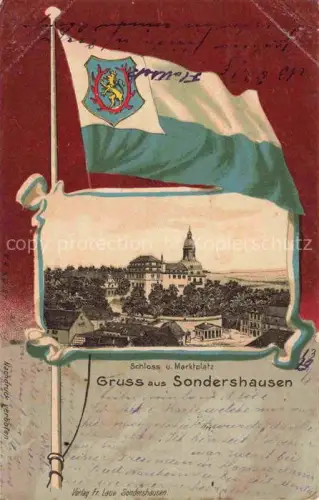 AK / Ansichtskarte Sondershausen Thueringen Schloss und Marktplatz Fahne