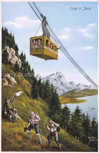 AK / Ansichtskarte BREGENZ Vorarlberg Bodensee Schwebebahn auf den Pfaender einst und jetzt Kuenstlerkarte