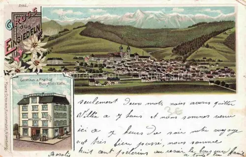 AK / Ansichtskarte EINSIEDELN  SZ Panorama Gasthof zum Freihof Litho