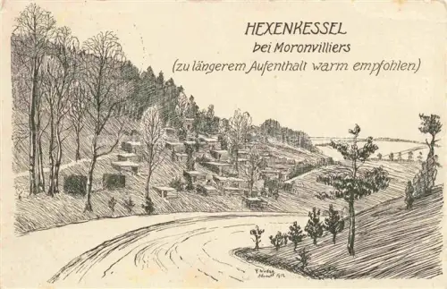 AK / Ansichtskarte Moronvilliers Pontfaverger-Moronvilliers REIMS 51 Marne Panorama Hexenkessel Kuenstlerkarte