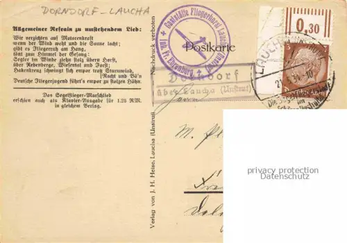 AK / Ansichtskarte Dorndorf Laucha Unstrut Burgenlandkreis Sachsen-Anhalt Lied der Segelflieger im Fliegerhorst Noten