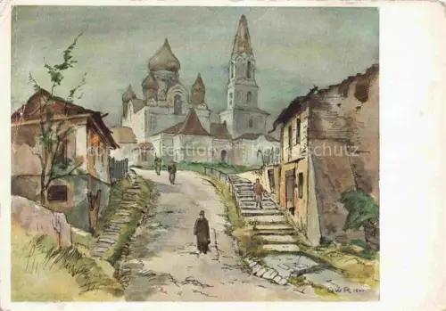 AK / Ansichtskarte Schitomir Schytomyr UA Russische Kirche Ausstellung des Luftgaues VII Kunst der Front 1942 Kuenstlerkarte Aquarell Soldat Otto Westphal-Rudolstadt