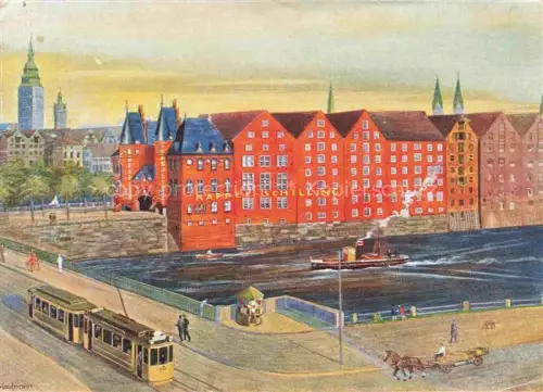 AK / Ansichtskarte BREMEN Kaffee Schilling Grossroesterei Strassenbahn Kuenstlerkarte