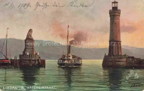 AK / Ansichtskarte Verlag Tucks Oilette Serie Nr. 736 Lindau Hafeneinfahrt Leuchtturm Schiff 