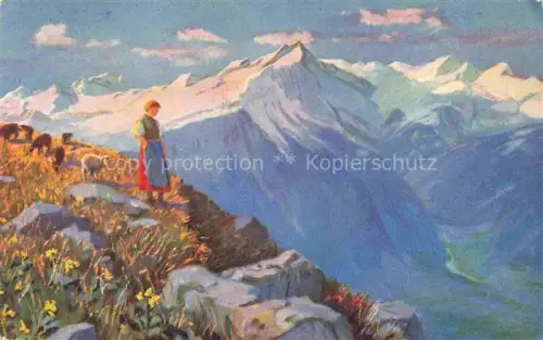 AK / Ansichtskarte KUTSCHA Paolo Kuenstlerkarte Die Schweiz Lenzerheide Schaeferei Bergerie