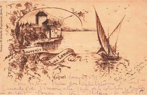AK / Ansichtskarte CHILLON Chateau de Montreux VD Souvenir du Lac Léman Voilier Hahnel Kuenstlerkarte
