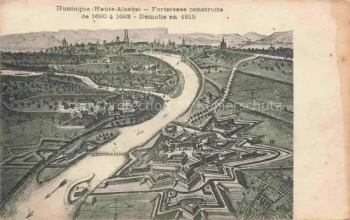 AK / Ansichtskarte Huningue Hueningen Mulhouse 68 Haut-Rhin Forteresse construite de 1680 à 1683 démolie en 1815 Dessin Kuenstlerkarte