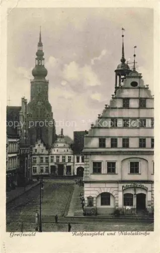 AK / Ansichtskarte GREIFSWALD Mecklenburg-Vorpommern Rathausgiebel und Nikolaikirche