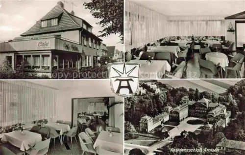 AK / Ansichtskarte Arolsen Bad Cafe Fischer Gastraeume Residenzschloss