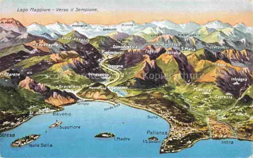 AK / Ansichtskarte Sempione Simplon 2500m VS Panoramakarte mit Lago Maggiore