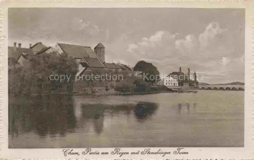 AK / Ansichtskarte Cham  Oberpfalz Partie am Regen mit Straubinger Turm