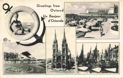 AK / Ansichtskarte OSTENDE Oostende West-Vlaanderen Belgie Seebad Strandpartie Blumenuhr Kirche Fischerhafen
