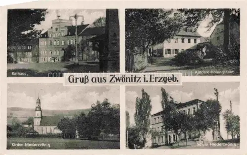 AK / Ansichtskarte Zwoenitz Sachsen Rathaus Kindererholungsheim Niederzwoenitz Kirche Schule