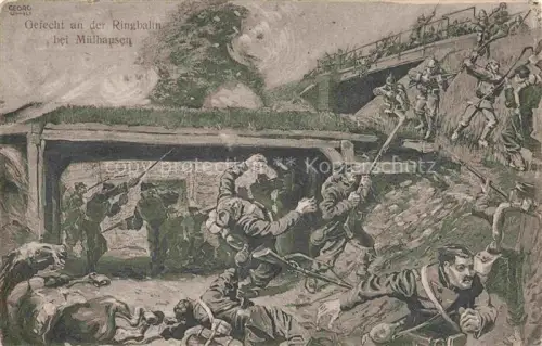 AK / Ansichtskarte MULHOUSE Muehlhausen 68 Alsace Gefecht an der Ringbahn Schlachtfeld 1. Weltkrieg Kuenstlerkarte
