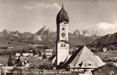 AK / Ansichtskarte Nesselwang Allgaeu Bayern mit Kirche Saeuling und Zugspitze