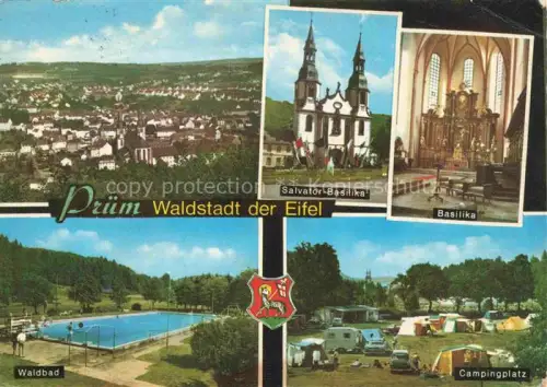 AK / Ansichtskarte Pruem Eifel Rheinland-Pfalz Panorama Salvator Baslika Inneres Waldbad Campingplatz