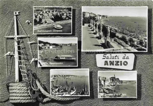 AK / Ansichtskarte Anzio ROMA Rom Lazio IT Stabilimento Tirrenia Scorcio Panoramico Spiaggia di levante La scogliera e il faro