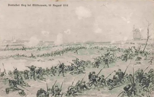 AK / Ansichtskarte MULHOUSE Muehlhausen 68 Alsace Deutscher Sieg bei Muelhausen 10. August 1914 Schlachtfeld 1. Weltkrieg Kriegskarte Kuenstlerkarte