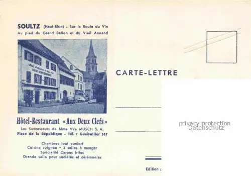 AK / Ansichtskarte Soultz Elsass Sulz Guebwiller 68 Haut-Rhin Festivités d'Alsace Landkarte Kuenstlerkarte Hôtel Restaurant Aux Deux Clefs