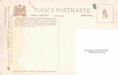 AK / Ansichtskarte Verlag TUCK Raphael et Fils Nr. 662B Nuernberg Hauptmarkt Neptunbrunnen 