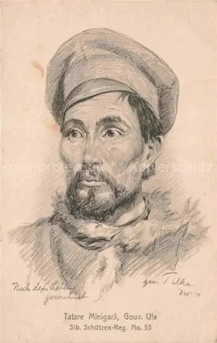 AK / Ansichtskarte SIBIRIA Nowosibirsk Novosibirsk RU Tatare Minigarae Gouv. Ufa Sib. Schuetzen-Reg. No. 53 Zeichnung Kuenstlerkarte
