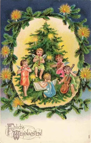 AK / Ansichtskarte Weihnachten Christmas X-Mas Noel Kinder Engel Musikanten Litho
