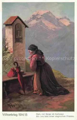 AK / Ansichtskarte KUGLMAYR M. Kuenstlerkarte Voelkerkrieg Frau Regenschirm 