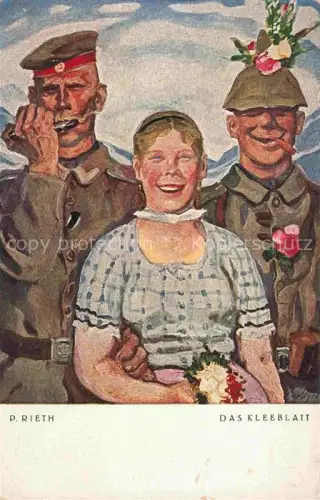 AK / Ansichtskarte RIETH P. Kuenstlerkarte das Kleeblatt Soldaten Frau Jugend Muenchen Litho