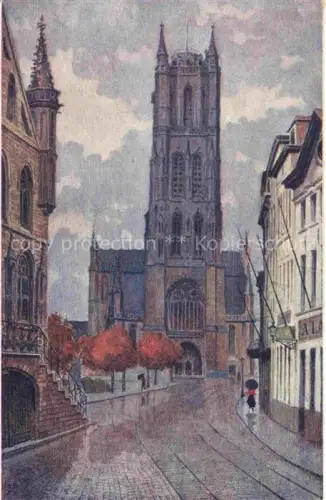 AK / Ansichtskarte GENT Gand Belgie La Cathedrale St Bavon Aquarell