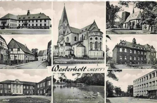 AK / Ansichtskarte Westerholt Westfalen Rathaus Alt Westerhoff Pfarrkirche Schlosskapelle Getruds Hospital Schloss Schlossteich Zeche Westerholt