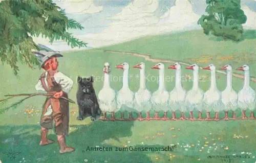 AK / Ansichtskarte KRAUSE-CARUS Arthur Kuenstlerkarte Antreten zum Gaensemarsch Hund Litho