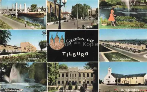 AK / Ansichtskarte TILBURG Noord-Brabant NL De Brug Markt Teich Jerusalem Gen Smutslaan Wilhelminapark Paleis Raadhuis St Lidwinakerk