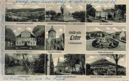 AK / Ansichtskarte LAHR Baden Panorama Gefallenenehrenmal Im Stadtpark Neues Rathaus Storchenturm Bischofsplatz Hohbergsee Rathaus Ruine Hohen Geroldseck