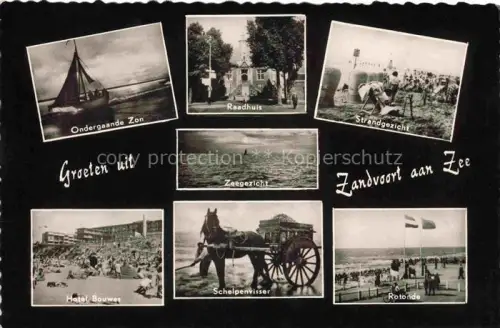 AK / Ansichtskarte ZANDVOORT-AAN-ZEE Noord Holland NL Ondergaaande Zon Raadhuis Strandgezicht Hotel Bauwes Schelpenvisser Rotonde