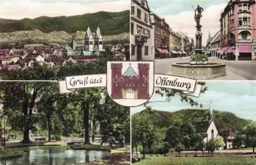 AK / Ansichtskarte OFFENBURG Offenbourg Panorama Brunnen Schwanenteich Kirche