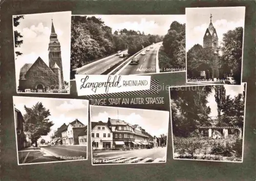 AK / Ansichtskarte Langenfeld  Rheinland NRW Ev Kirche Autobahn Pfarrkirche St Josef Koelnerstrasse Stadtgarten